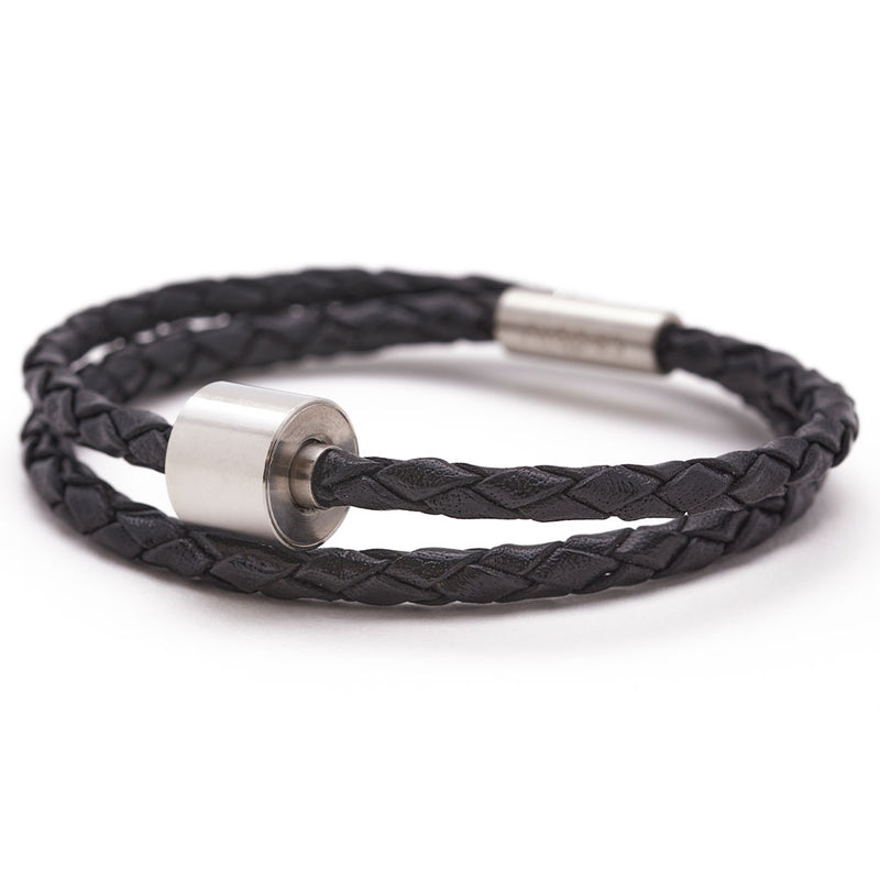 Braided Leather Ashes Bracelet for Men in Black Zoomed