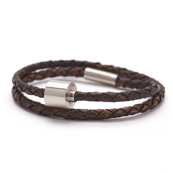Braided Leather Ashes Bracelet for Men in Brown