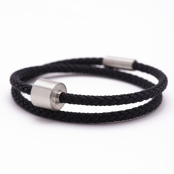 Braided Stainless Steel Ashes Bracelet for Men in Black White Background-Close-Up