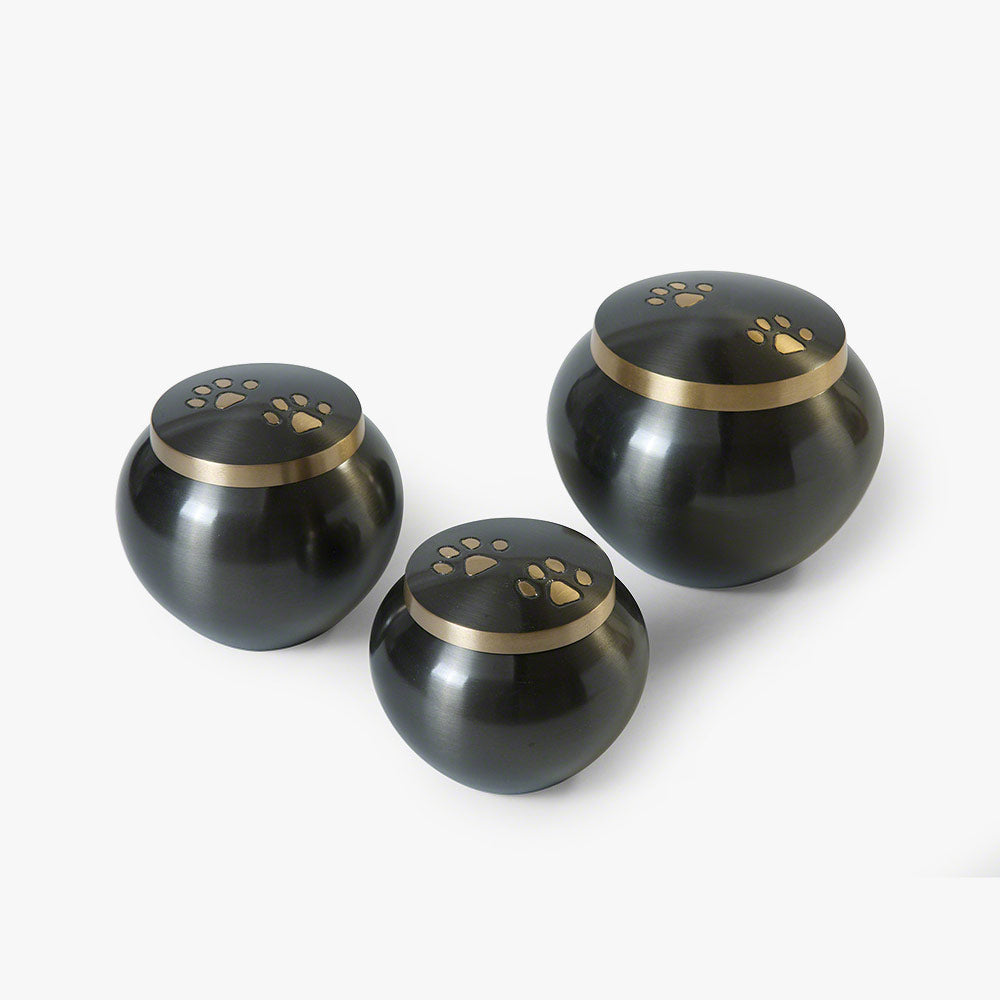Brushed Metal Pet Urn for Ashes with Paw Print Motif Set 300ml