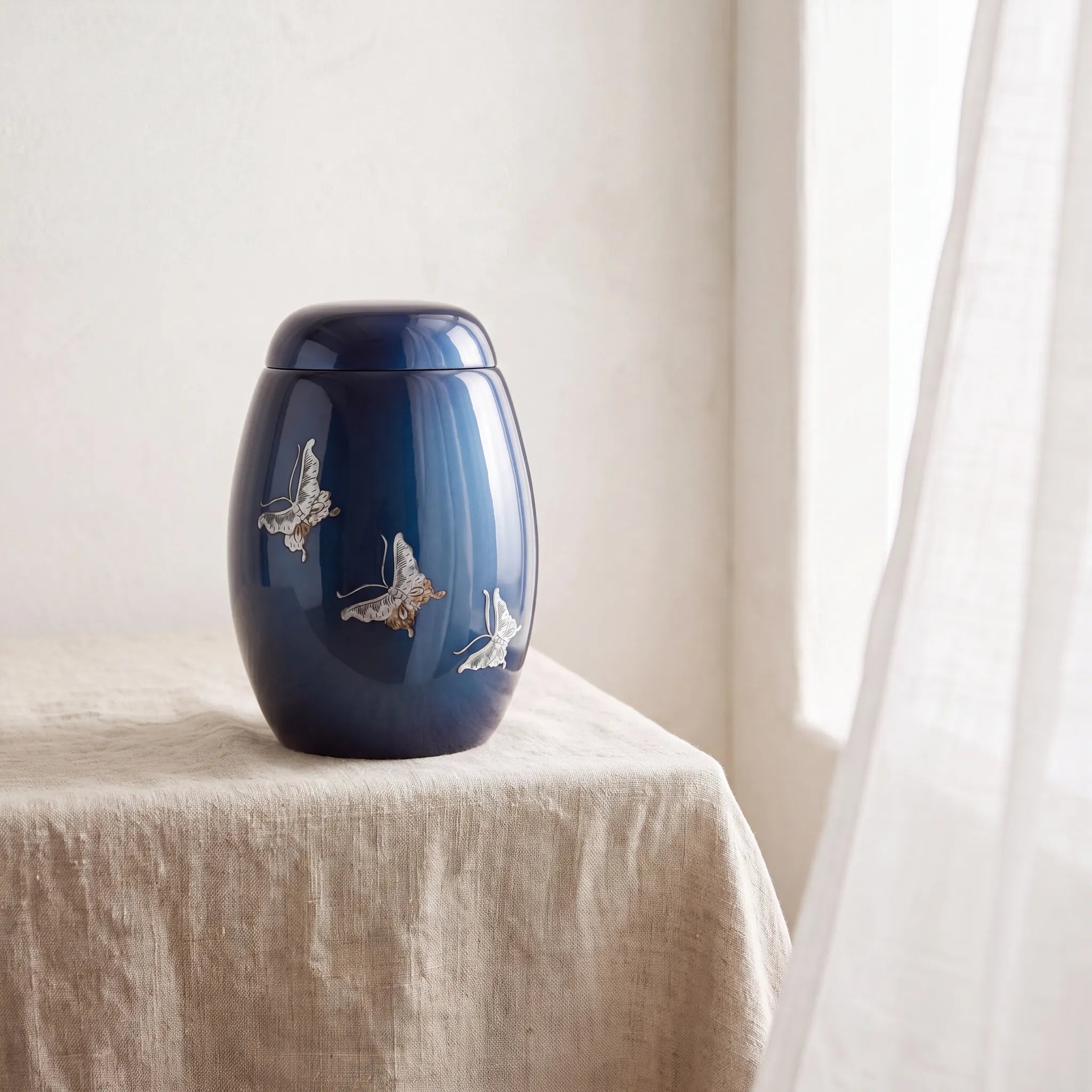 Butterfly Fibreglass Adult Cremation Urn for Ashes in Blue