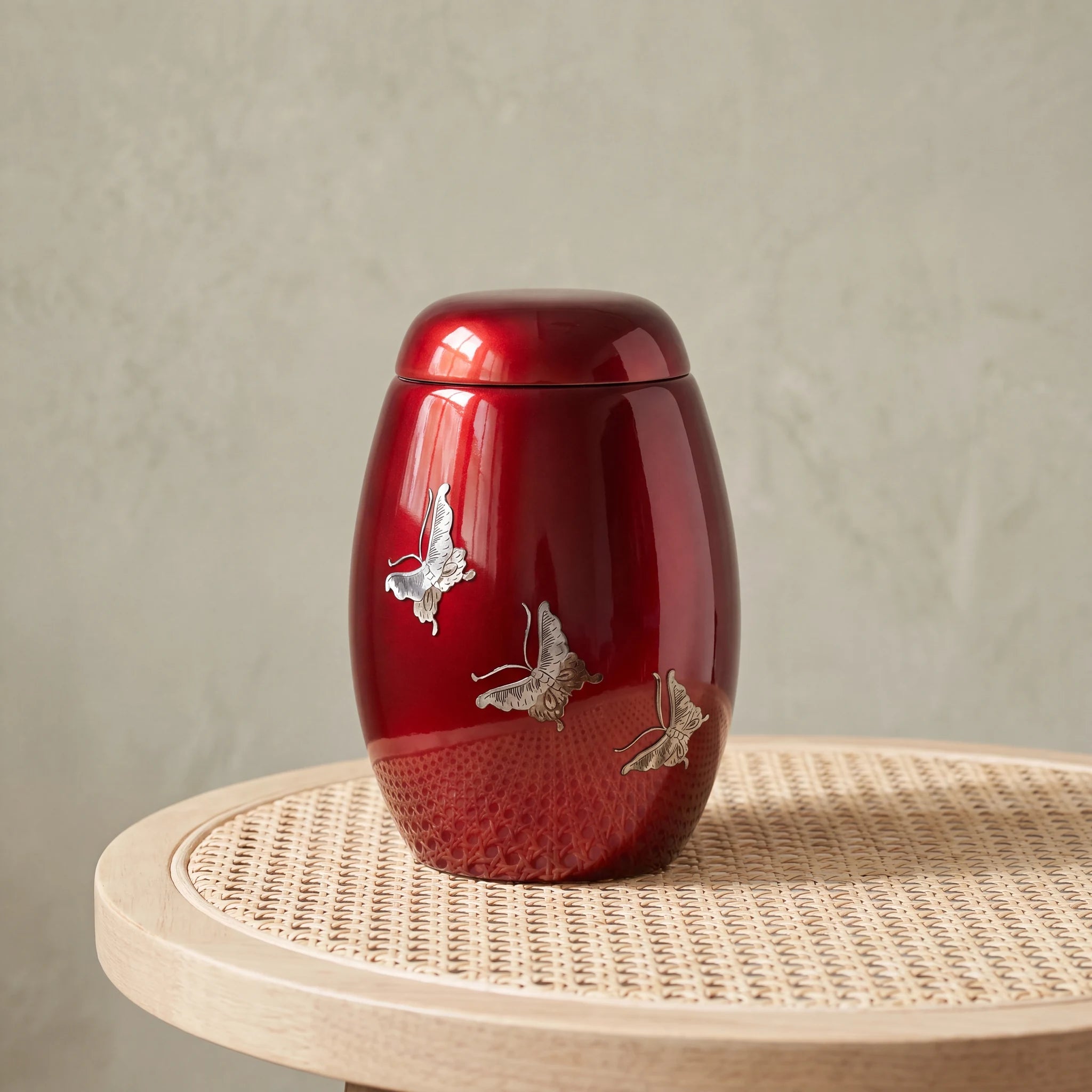 Butterfly Fibreglass Adult Cremation Urn for Ashes in Ruby Red