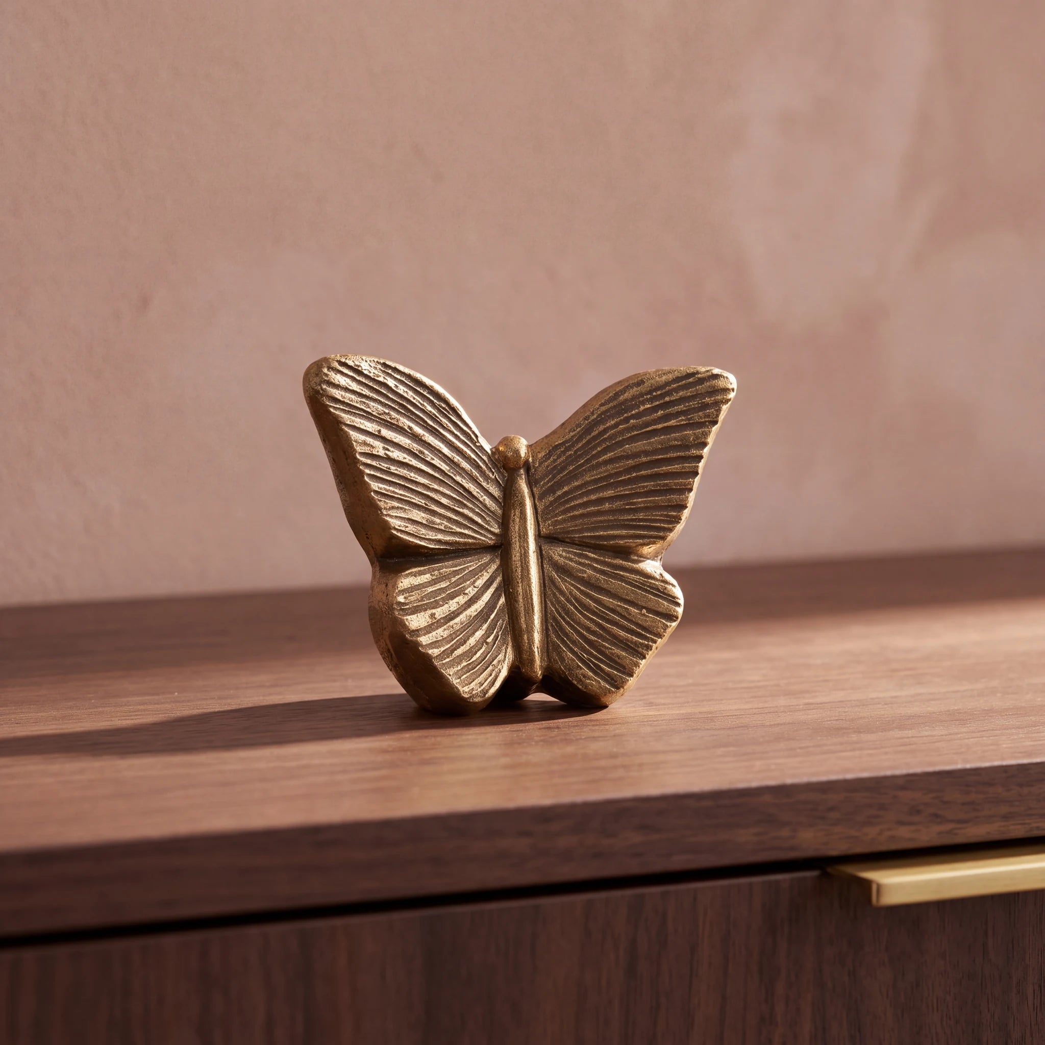 Butterfly-Keepsake-Urn-for-Ashes-in-Gold-Walnut-Sideboard