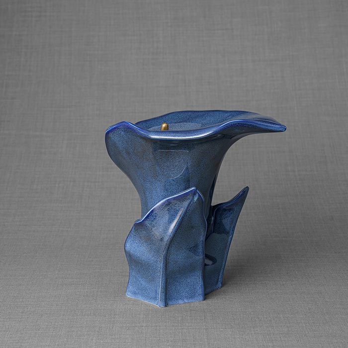 Calla Lilly Medium Cremation Urn for Ashes Blue Angled View