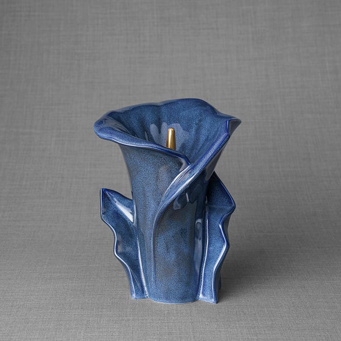 Calla Lilly Medium Cremation Urn for Ashes Blue Front View