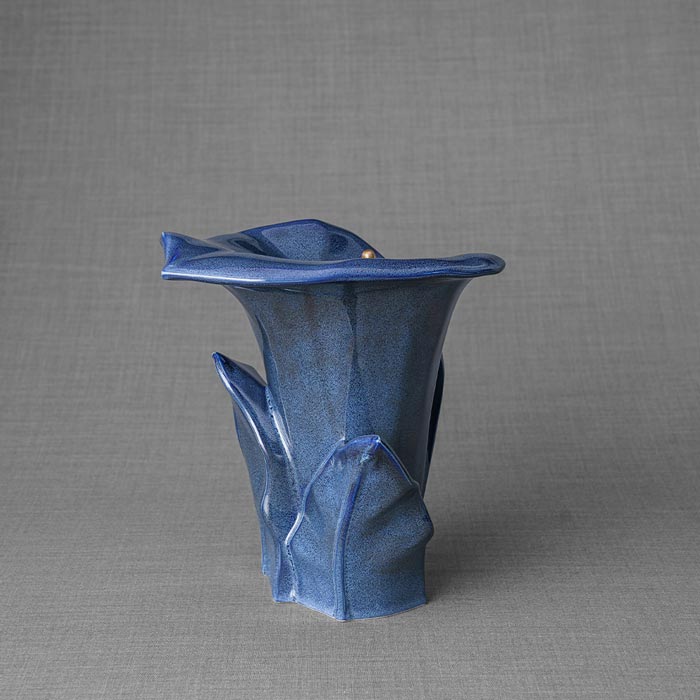 Calla Lilly Medium Cremation Urn for Ashes Blue Rear View