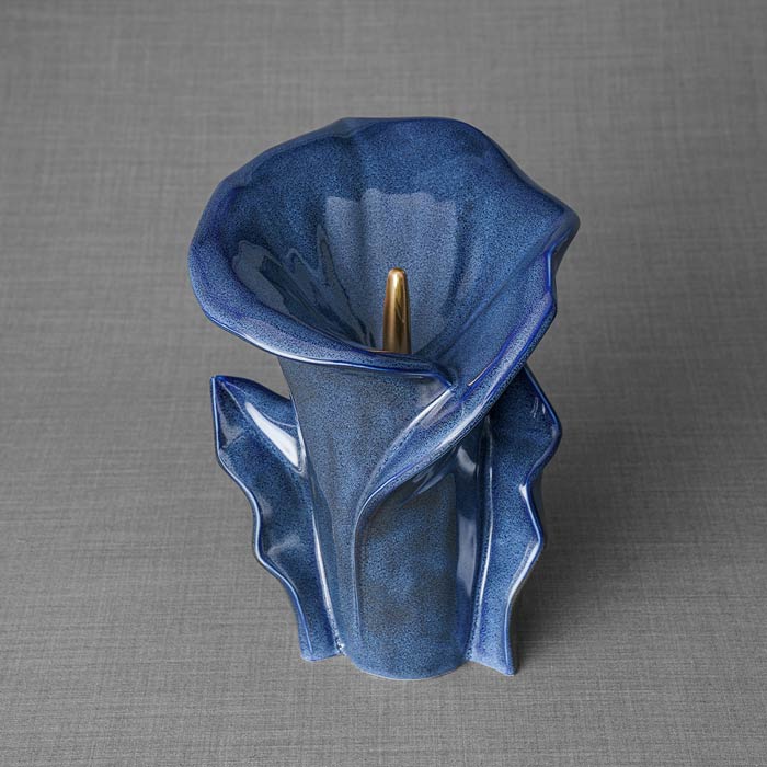 Calla Lilly Medium Cremation Urn for Ashes Blue Top View