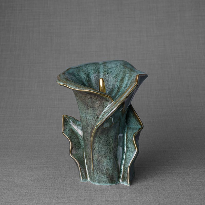 Calla Lilly Medium Cremation Urn for Ashes Oily Green Front View