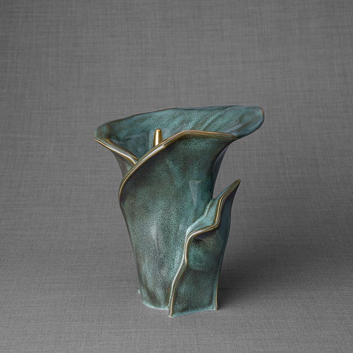Calla Lilly Medium Cremation Urn for Ashes Oily Green Left View