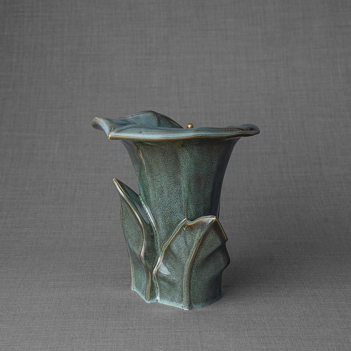 Calla Lilly Medium Cremation Urn for Ashes Oily Green Rear View