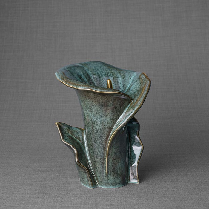 Calla Lily Medium Urn for Ashes in Oily Green