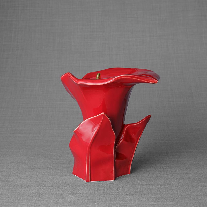 Calla Lilly Medium Cremation Urn for Ashes Red Angled View