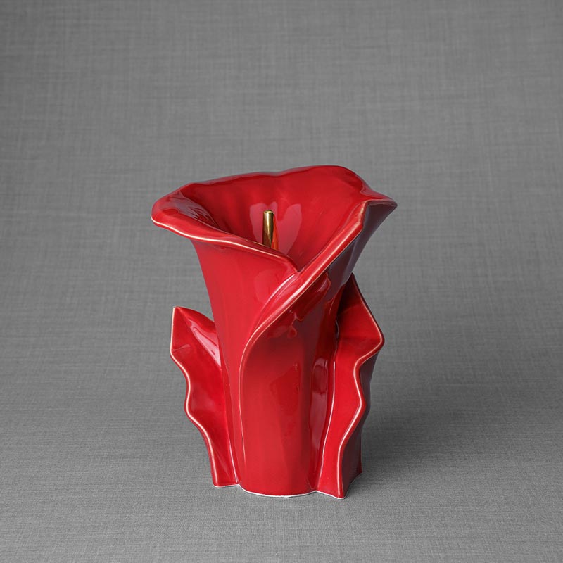 Calla Lilly Medium Cremation Urn for Ashes Red Front View