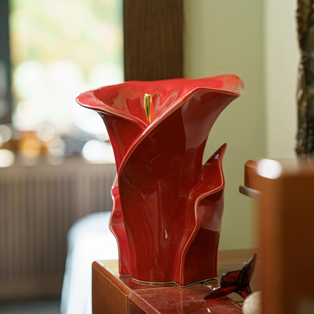 Calla Lilly Medium Cremation Urn for Ashes Red Near Window
