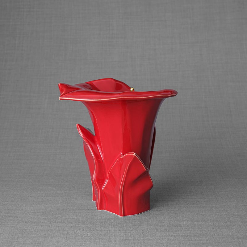 Calla Lilly Medium Cremation Urn for Ashes Red Rear View