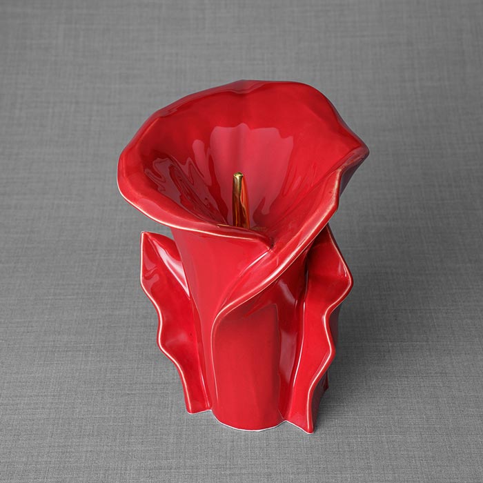 Calla Lilly Medium Cremation Urn for Ashes Red Top View