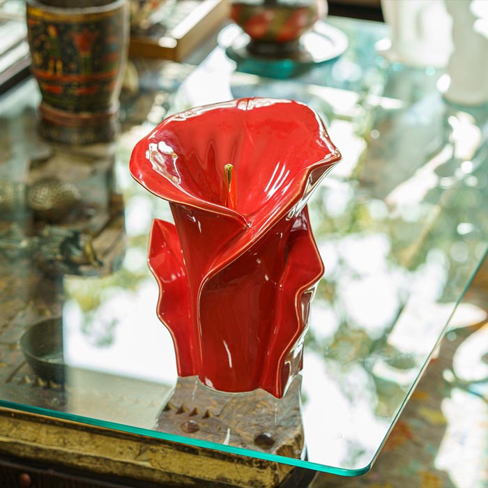 Calla Lilly Medium Cremation Urn for Ashes Red on Coffee Table