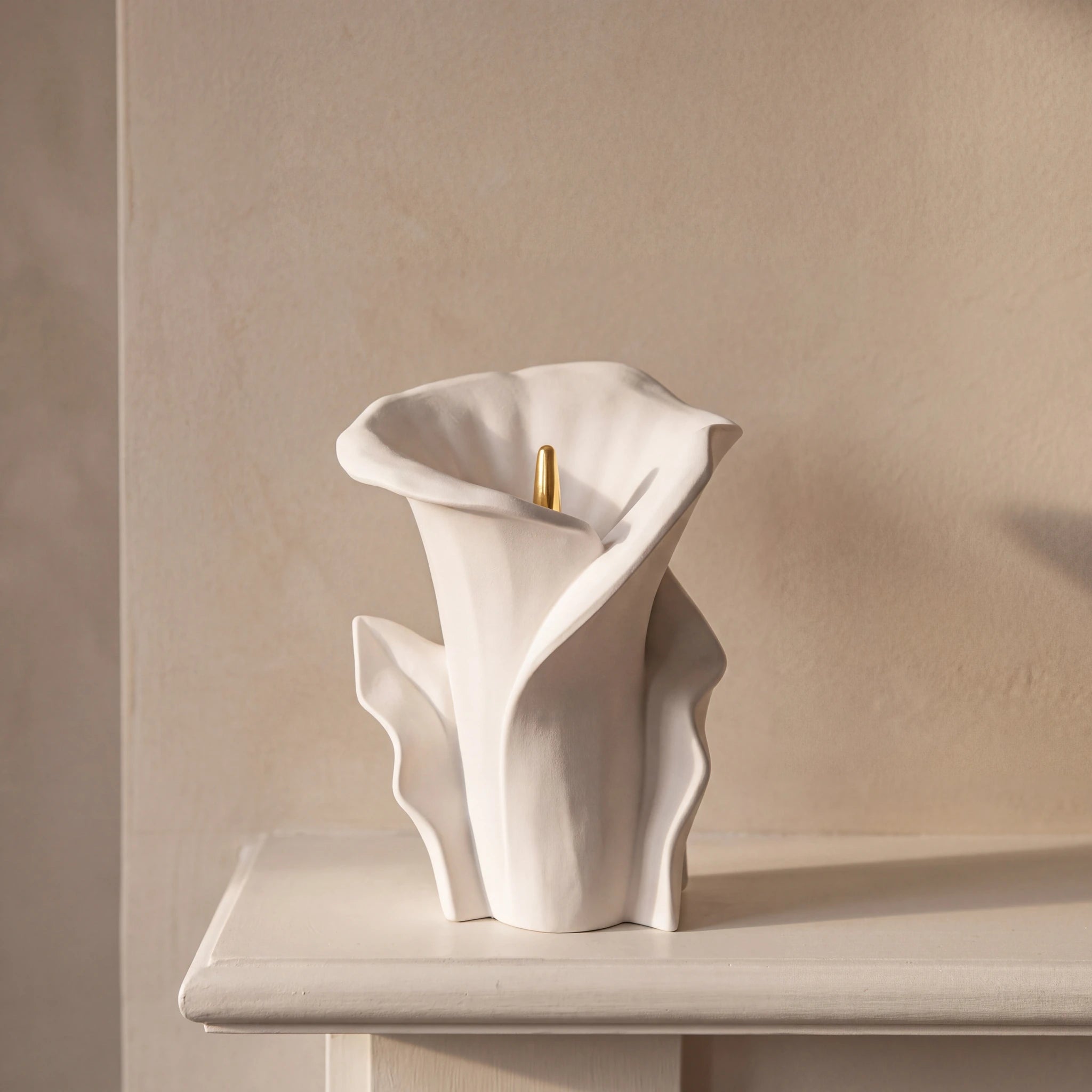 Calla-Lily-Medium-Urn-for-Ashes-in-Matte-White-Mantelpiece