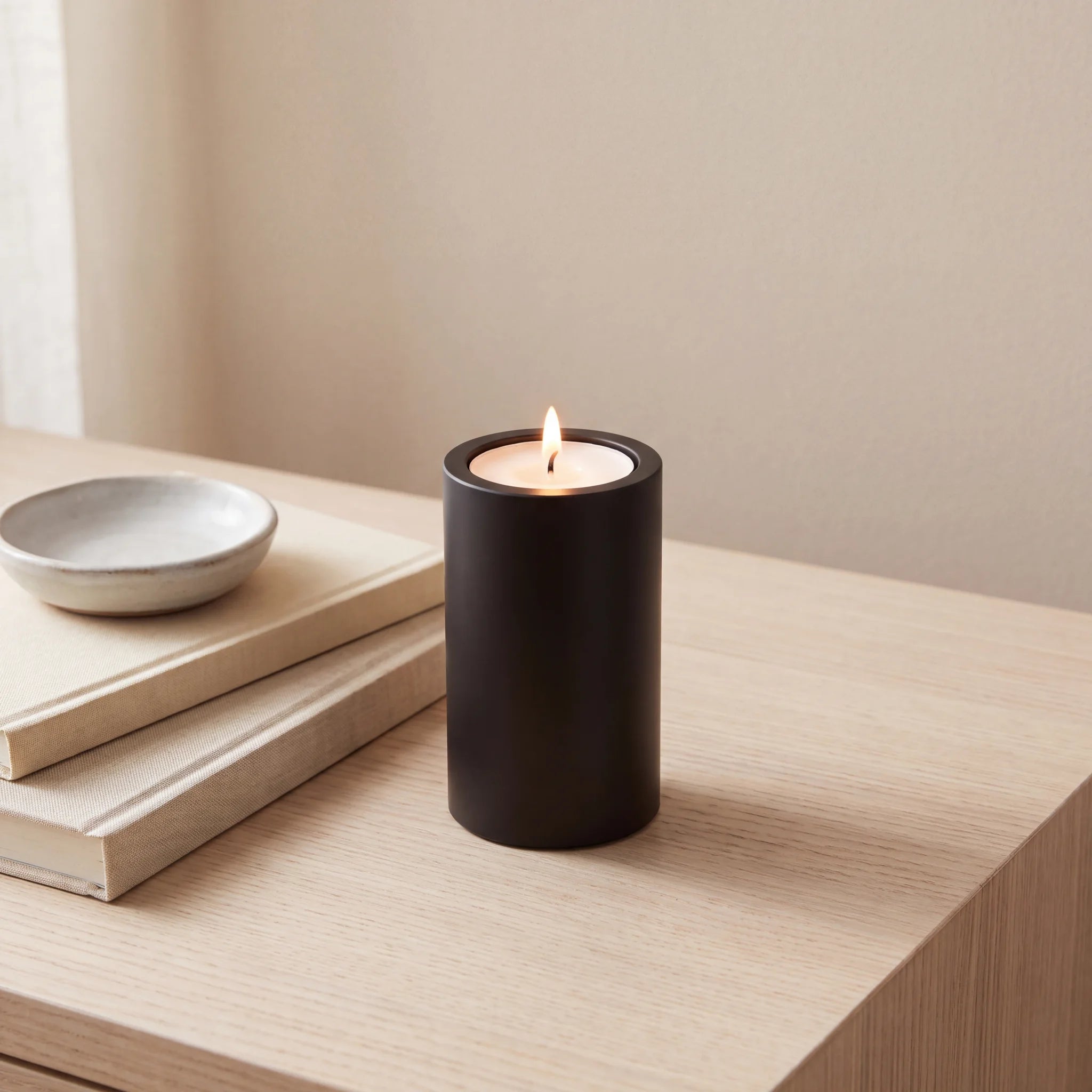 Candle-Extra-Small-Urn-for-Ashes-in-Matte-Black-Stainless-Steel-keepsake_books_dish