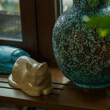 Lying Cat Urn for Ashes in Crackle Glaze
