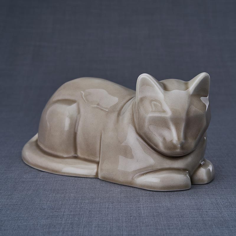 Cat Cremation Urn For Pets Ashes In Beige Grey Front View