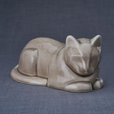 Lying Cat Urn for Ashes in Beige Grey