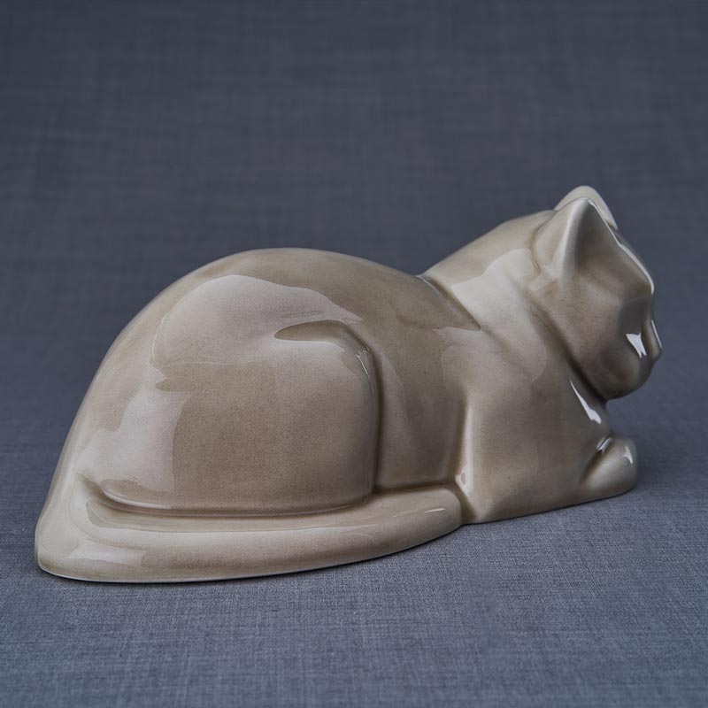 Cat Cremation Urn For Pets Ashes In Beige Grey Right View