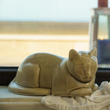 Lying Cat Urn for Ashes in Beige Grey