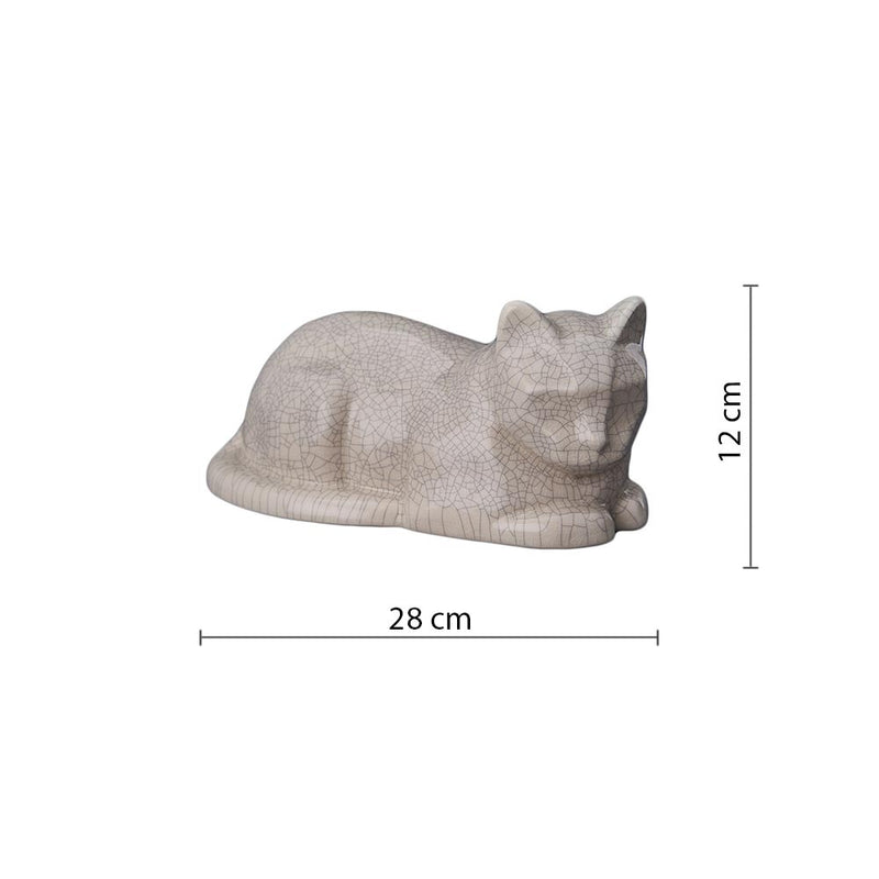 Lying Cat Urn for Ashes in Crackle Glaze