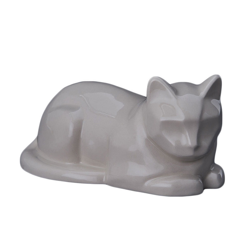 Cat Cremation Urn For Pets Ashes In Cream With White Background Front View