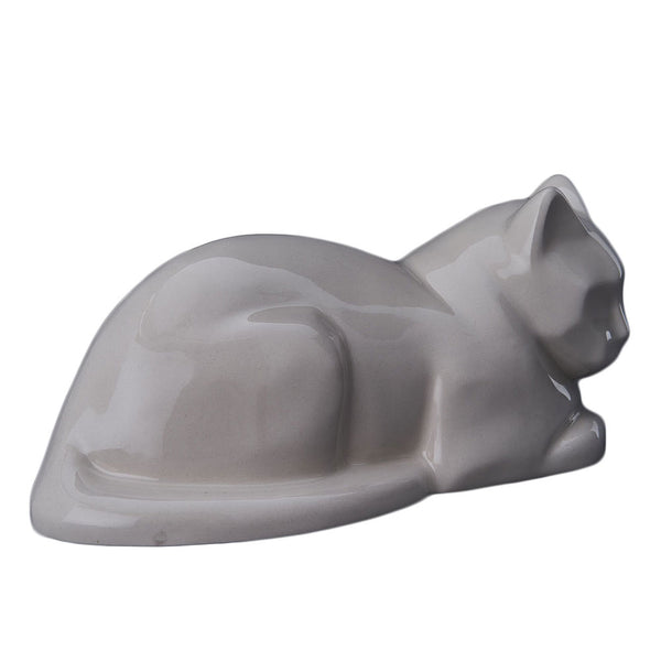 Cat Cremation Urn For Pets Ashes In Cream With White Background Right View