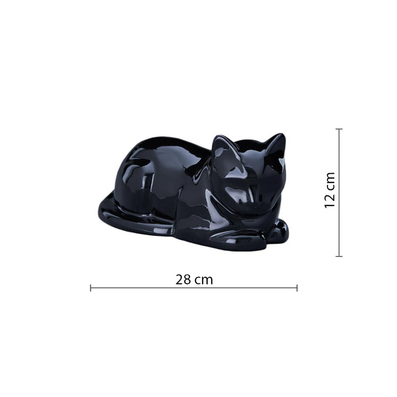 Lying Cat Urn for Ashes in Glossy Black