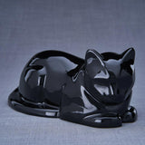 Lying Cat Urn for Ashes in Glossy Black