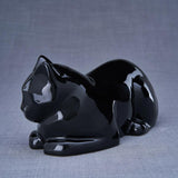 Lying Cat Urn for Ashes in Glossy Black