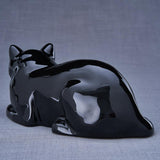 Lying Cat Urn for Ashes in Glossy Black