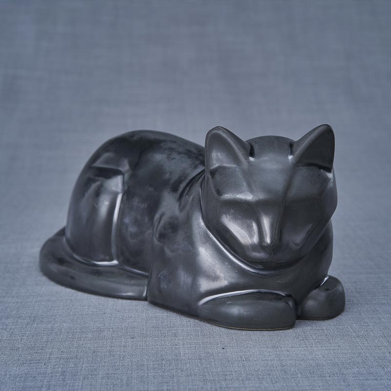 Cat Cremation Urn For Pets Ashes In Matte Black Front View