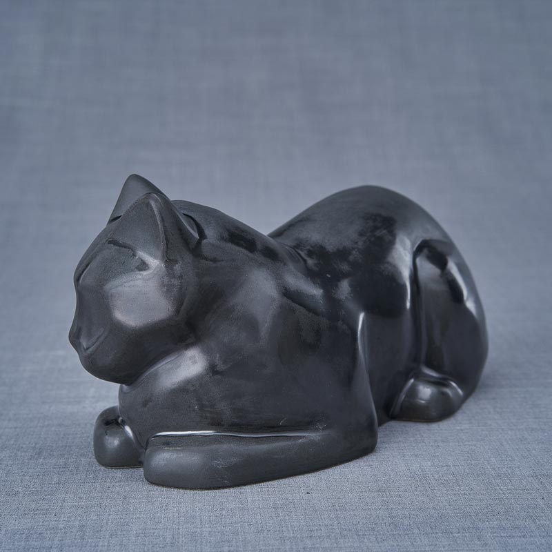 Cat Cremation Urn For Pets Ashes In Matte Black Left View