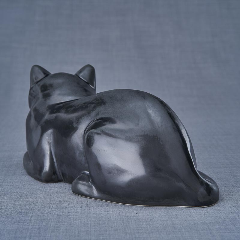 Cat Cremation Urn For Pets Ashes In Matte Black Rear View