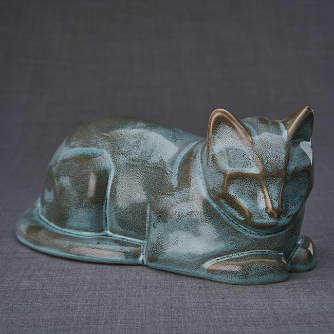 Cat Cremation Urn For Pets Ashes In Oily Green Front View