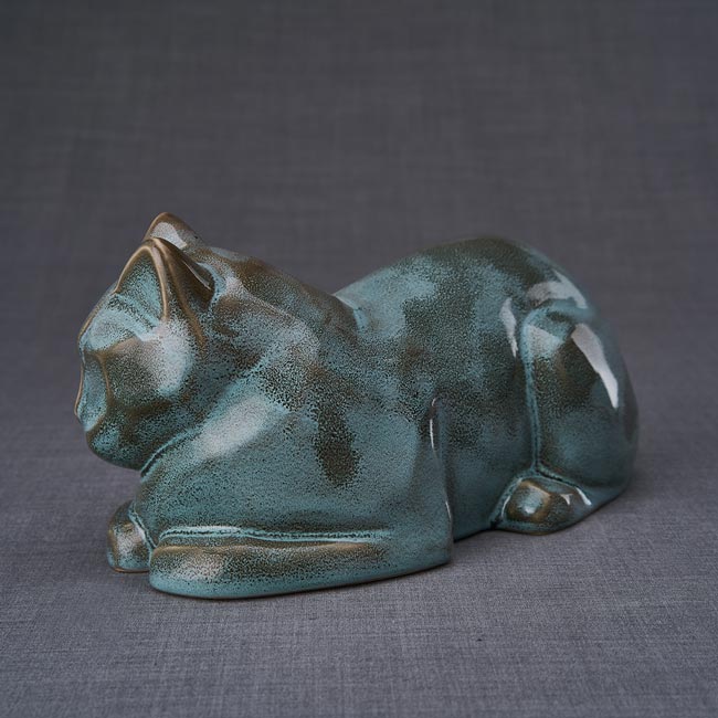 Cat Cremation Urn For Pets Ashes In Oily Green Left View