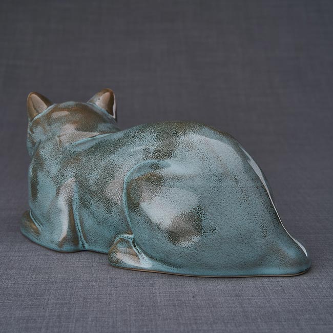 Cat Cremation Urn For Pets Ashes In Oily Green Rear View