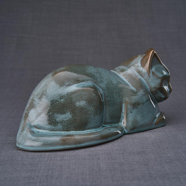 Cat Cremation Urn For Pets Ashes In Oily Green Right View