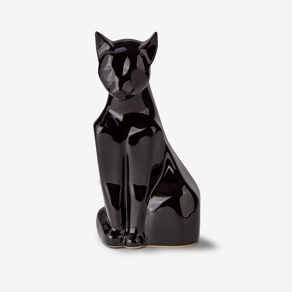 Cat Urn for Ashes in Glossy Black