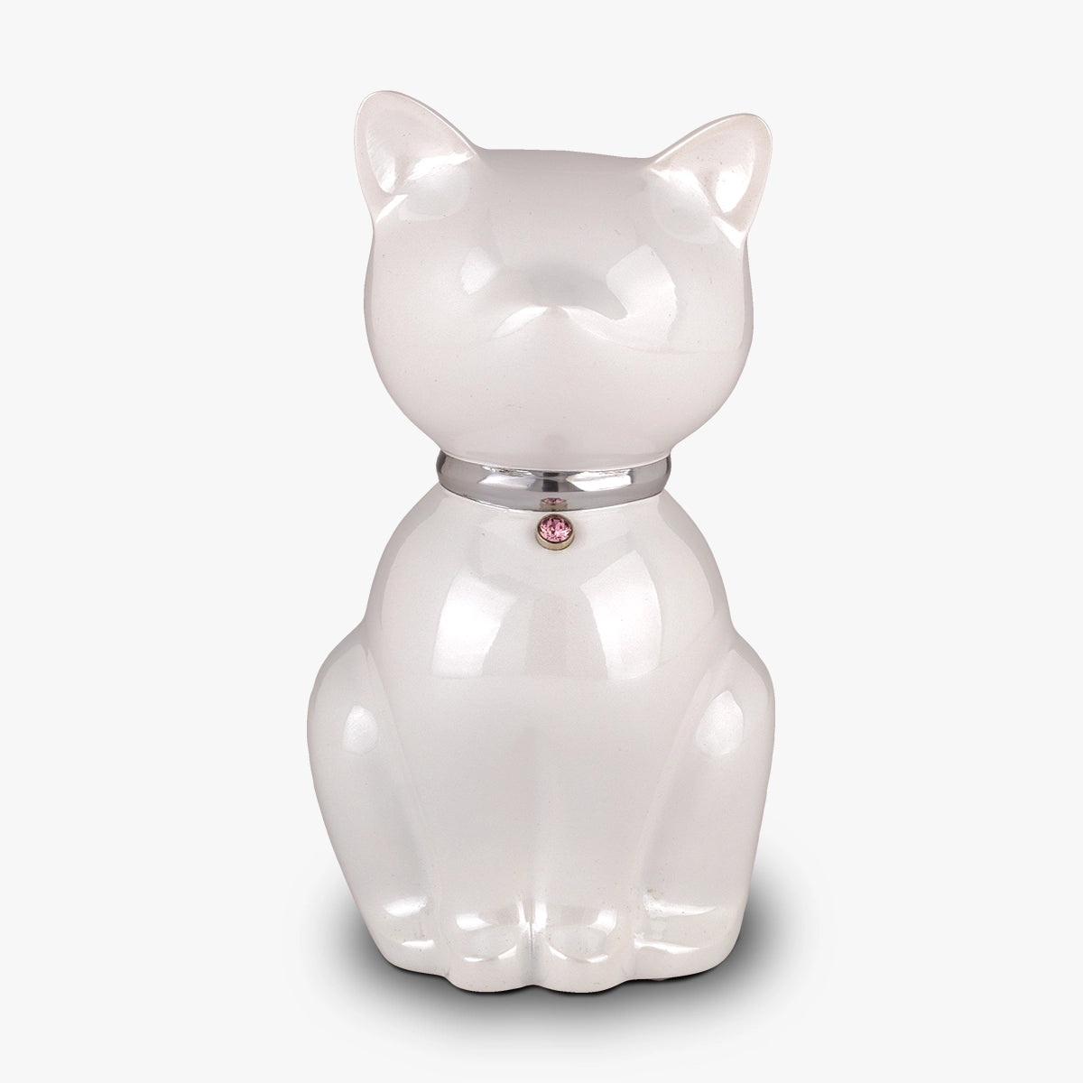 Cat Urn for Ashes in White and Silver