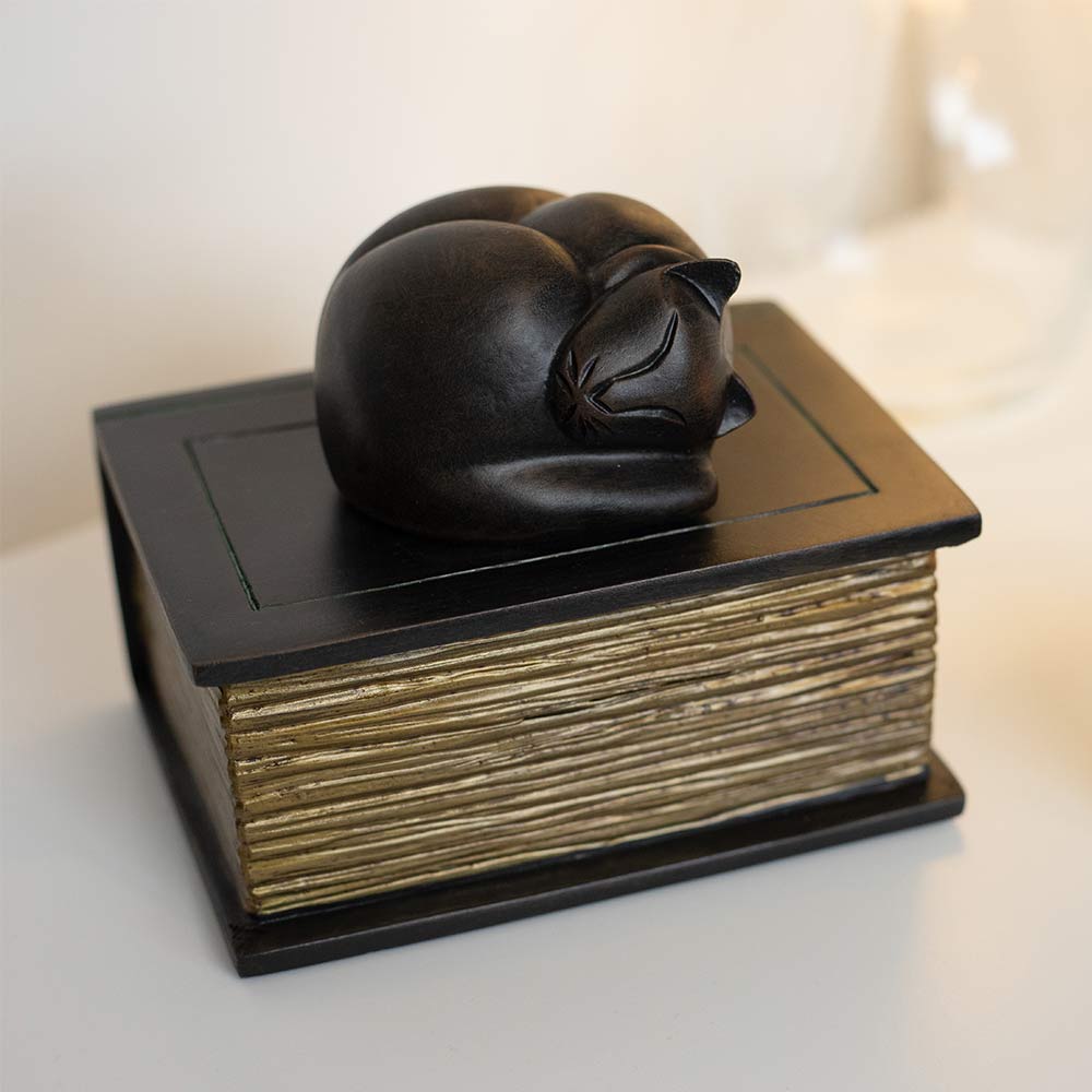 Cat on Book Urn for Ashes – Cat Memorial Urn