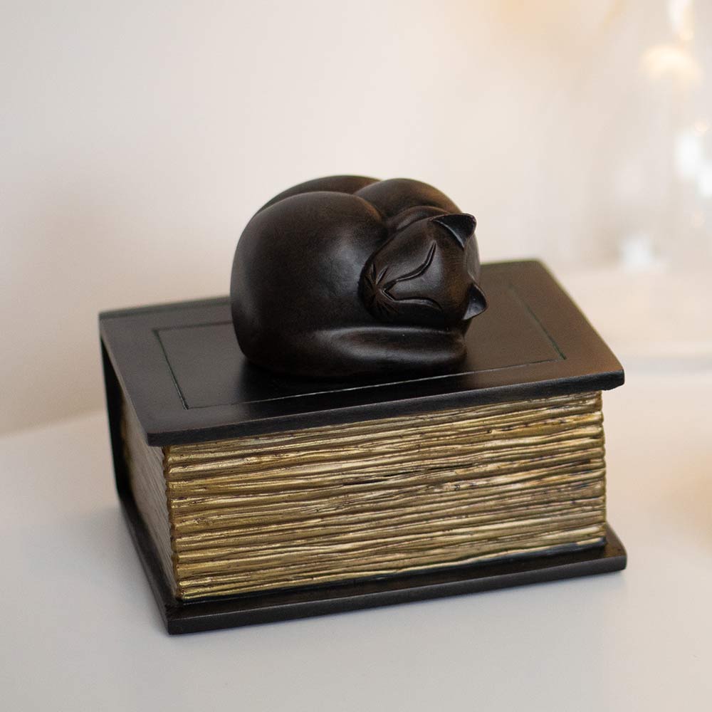 Cat on Book Urn for Ashes – Cat Memorial Urn