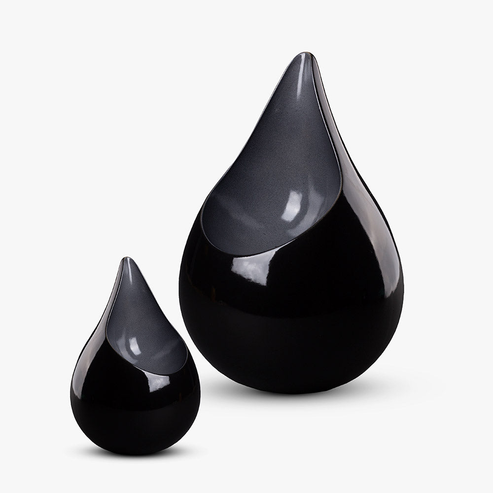 Celest Teardrop Cremation Urn in Black and Grey Set Apart