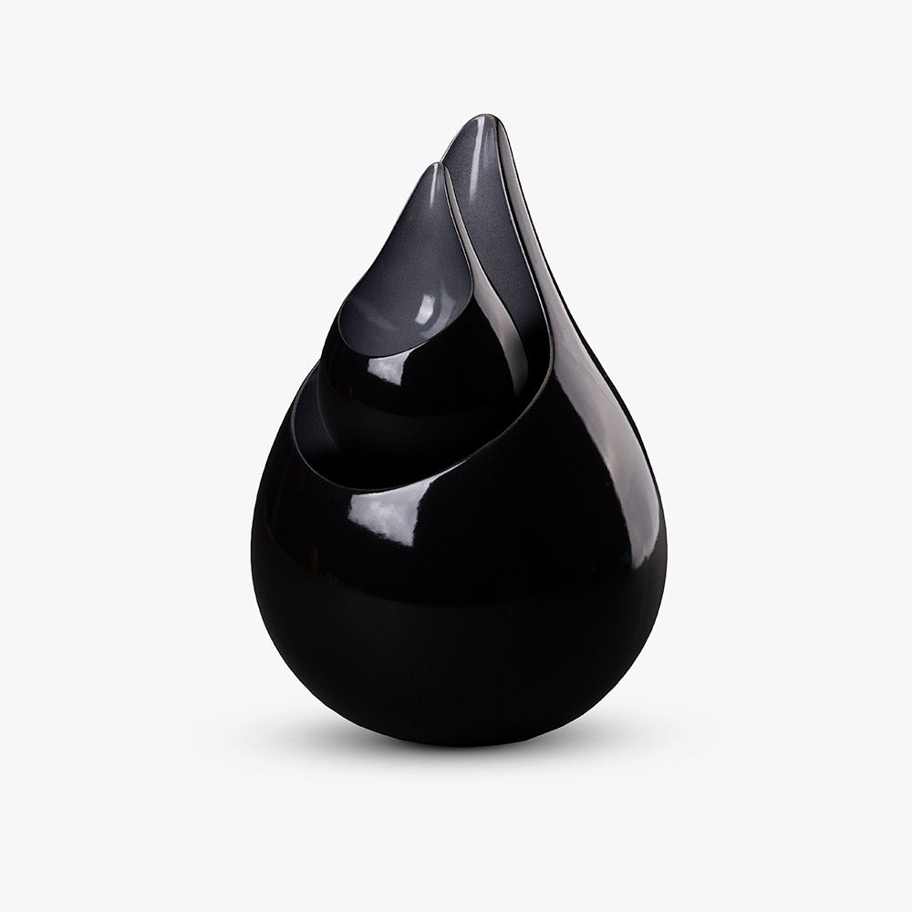 Celest Teardrop Cremation Urn in Black and Grey Set Together
