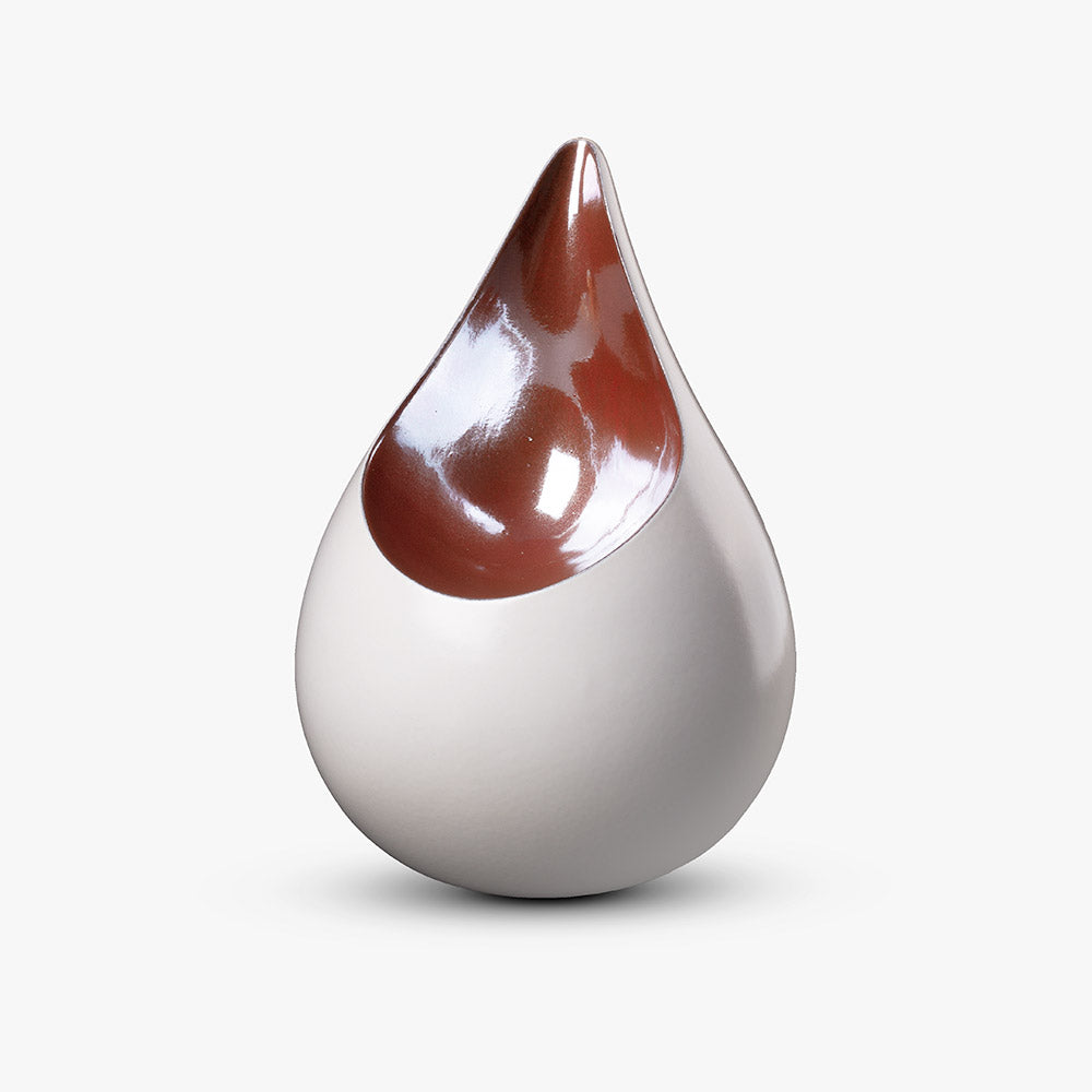 Celest Teardrop Cremation Urn in White and Brown