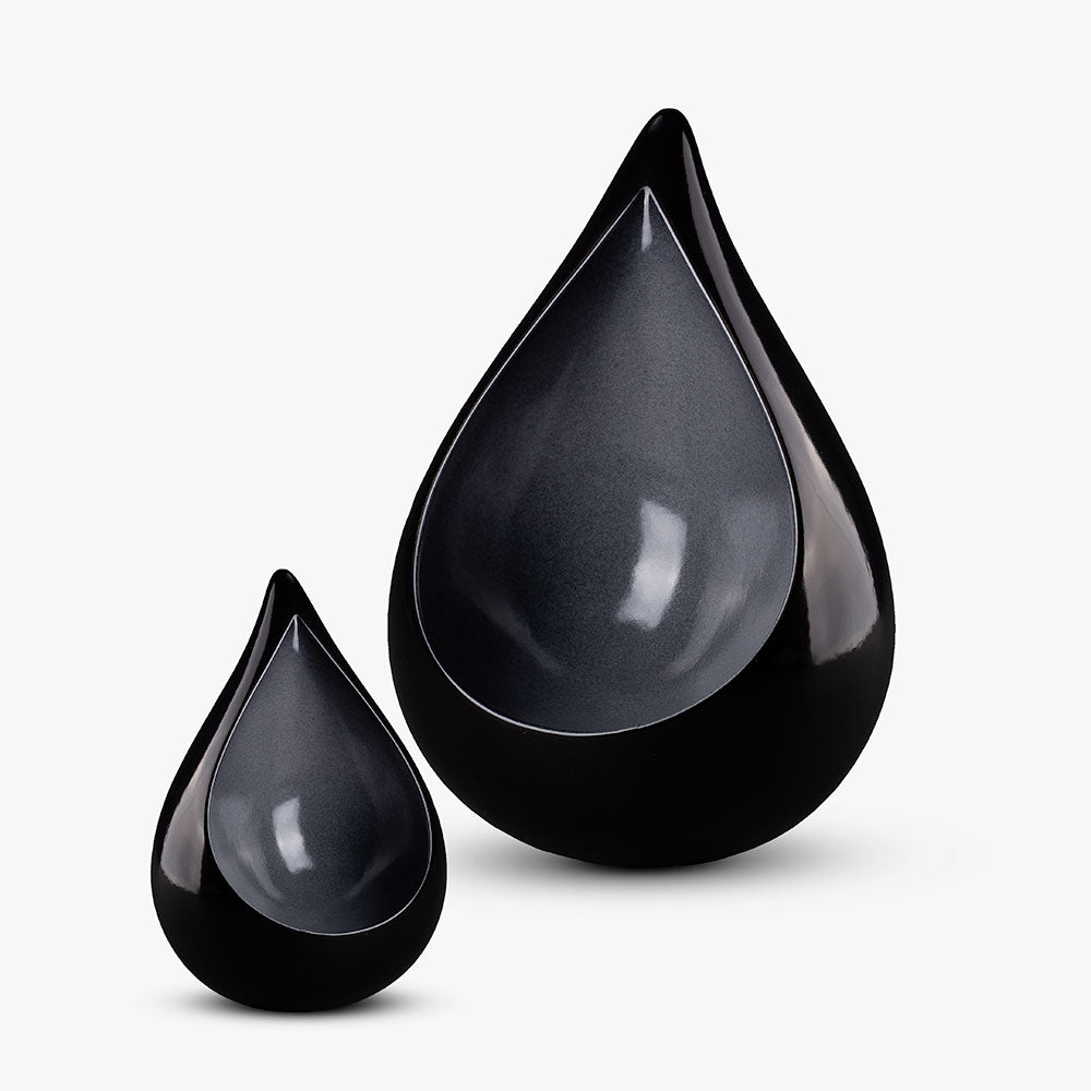 Celest Teardrop Small Urn for Ashes in Black and Grey Set Apart